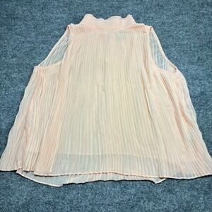 Cliché Women's Peach Pleated Mock Neck Sleeveless‎ Blouse Top Sz.Large